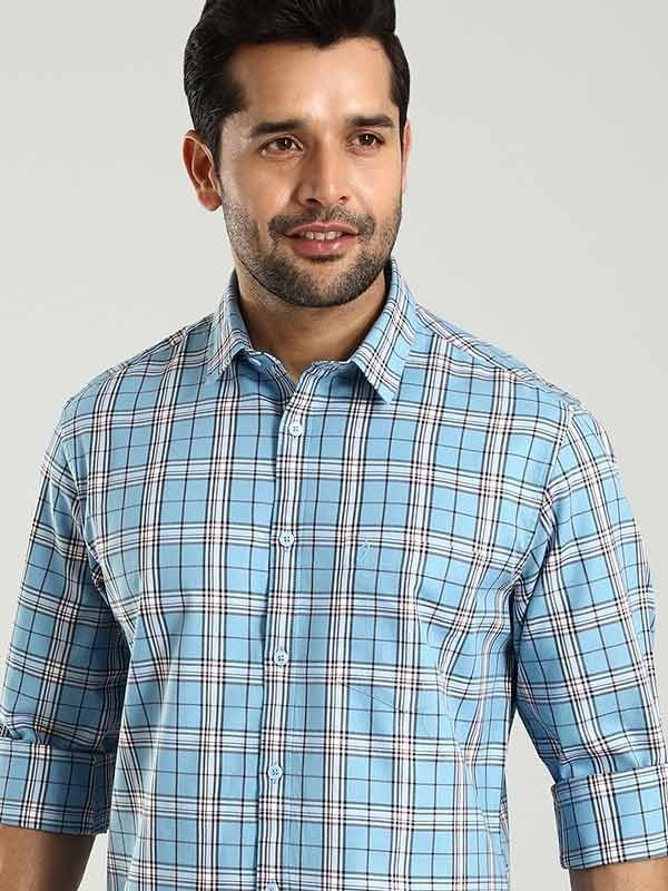 Indian Terrain Men's Regular Fit Full Sleeve Checkered Blue Shirt